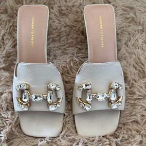 Fashion to Figure Cream Mules with Crystal Accents